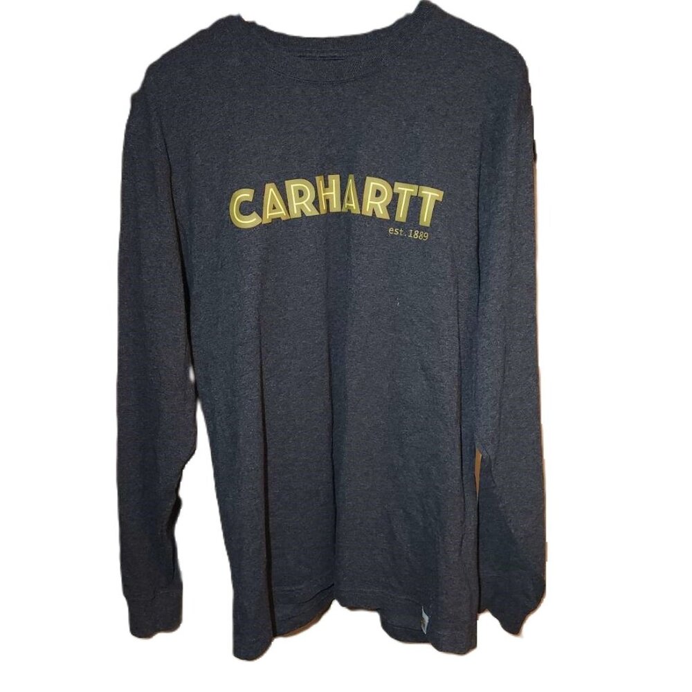 Carhartt loose-fit long-sleeve sweater, Men's medium work shirt, gray yellow